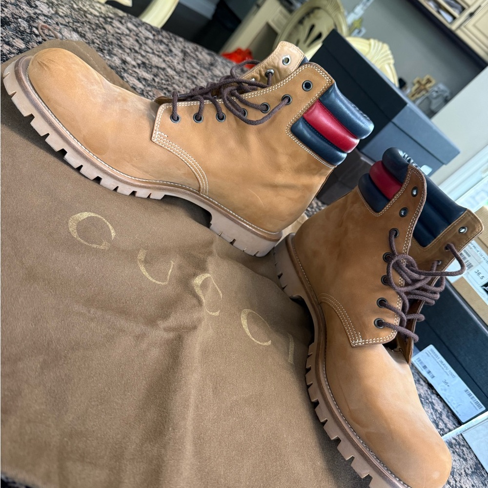 Mens Gucci Marland Combat Boots Brown Nubuck